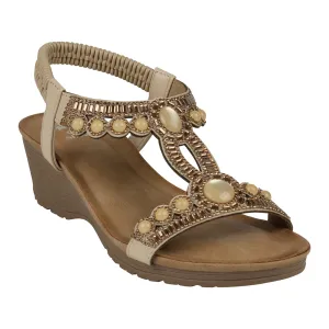 Fiah Natural Jeweled Slingback Wedge Sandals