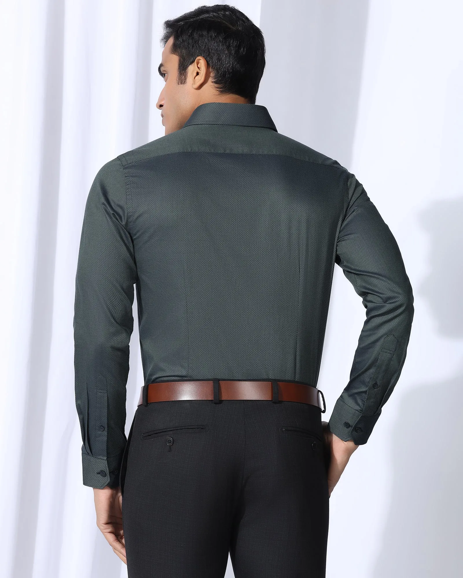 Formal Bottle Green Textured Shirt - Punch