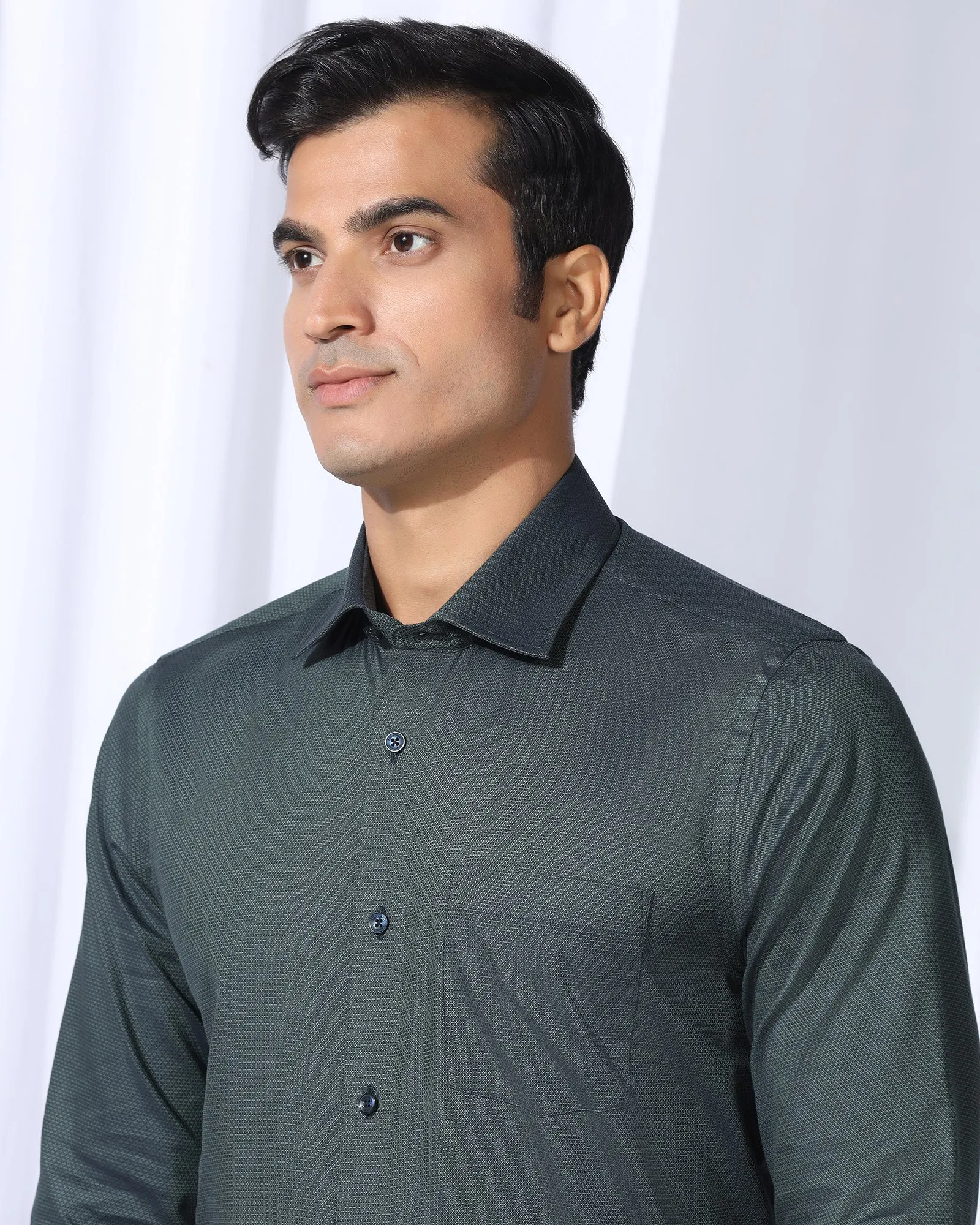 Formal Bottle Green Textured Shirt - Punch