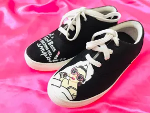 Funky N Trendy hand painted water resistant boss lady theme casual shoes