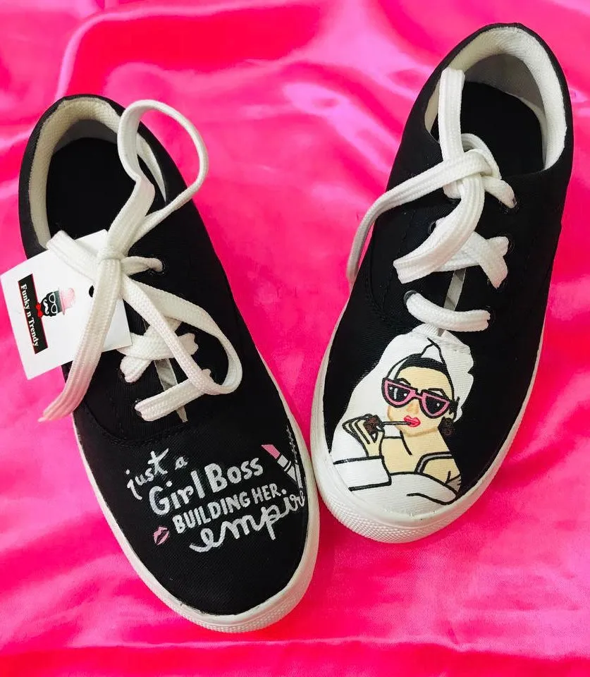 Funky N Trendy hand painted water resistant boss lady theme casual shoes