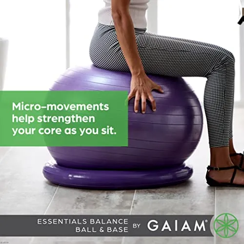 Gaiam Essentials Balance Ball & Base Kit, 65cm Yoga Ball Chair, Exercise Ball with Inflatable Ring Base for Home or Office Desk, Includes Air Pump - Grey