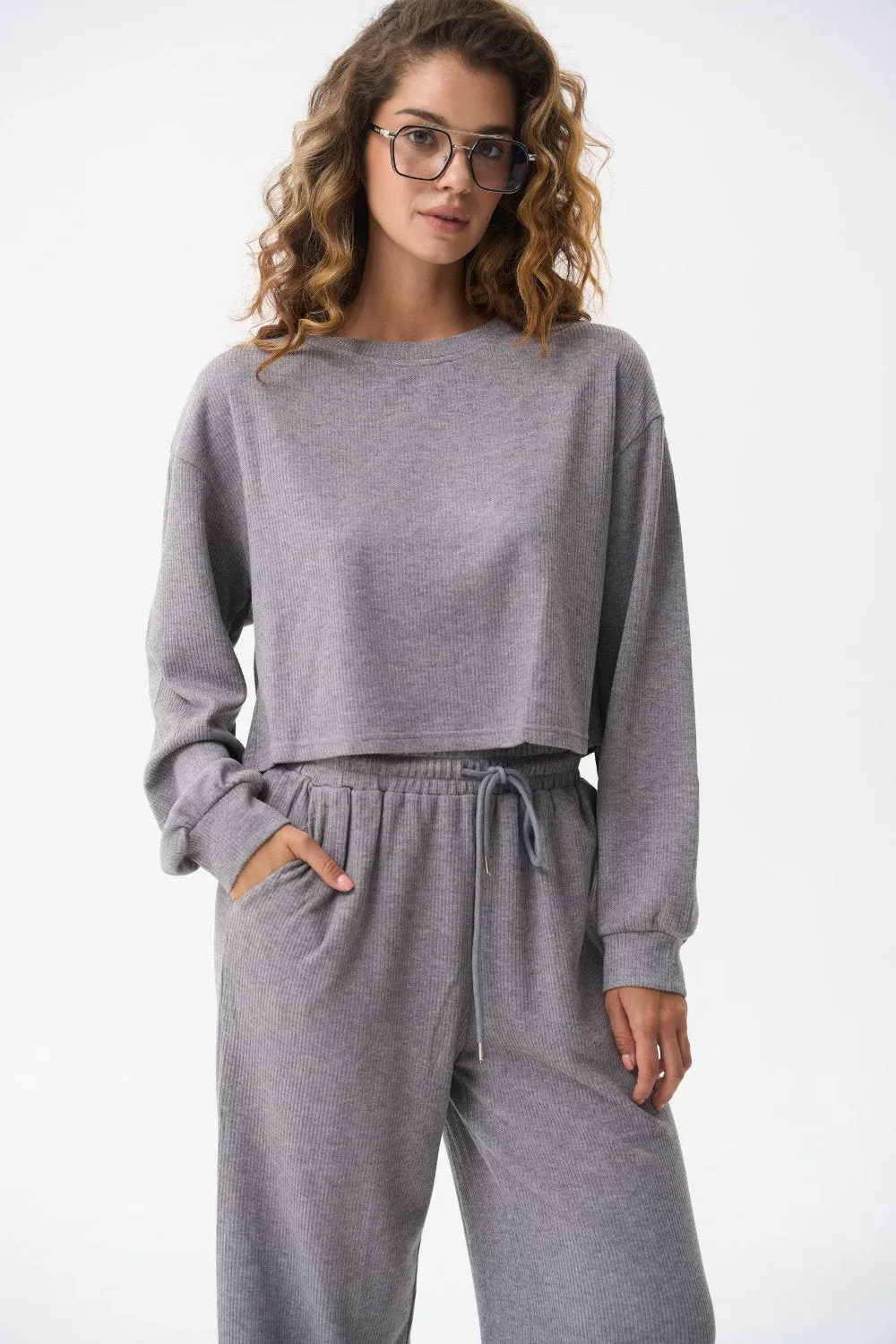 Grey Cropped Sports Sweatshirt