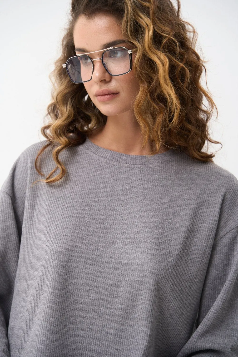 Grey Cropped Sports Sweatshirt