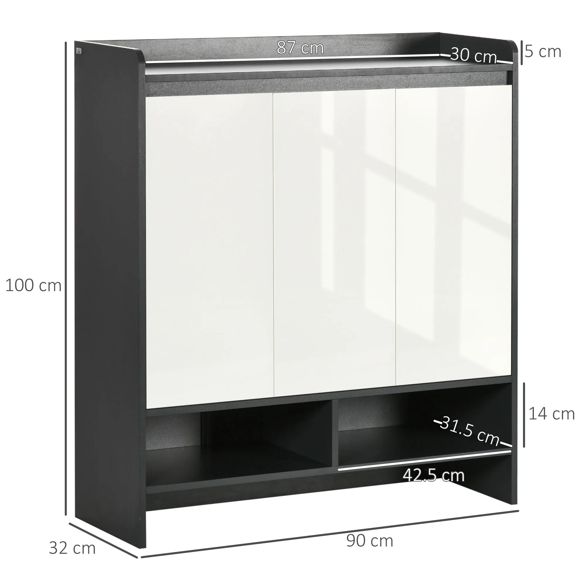 High Gloss Shoe Cabinet with White Doors and Open Shelves