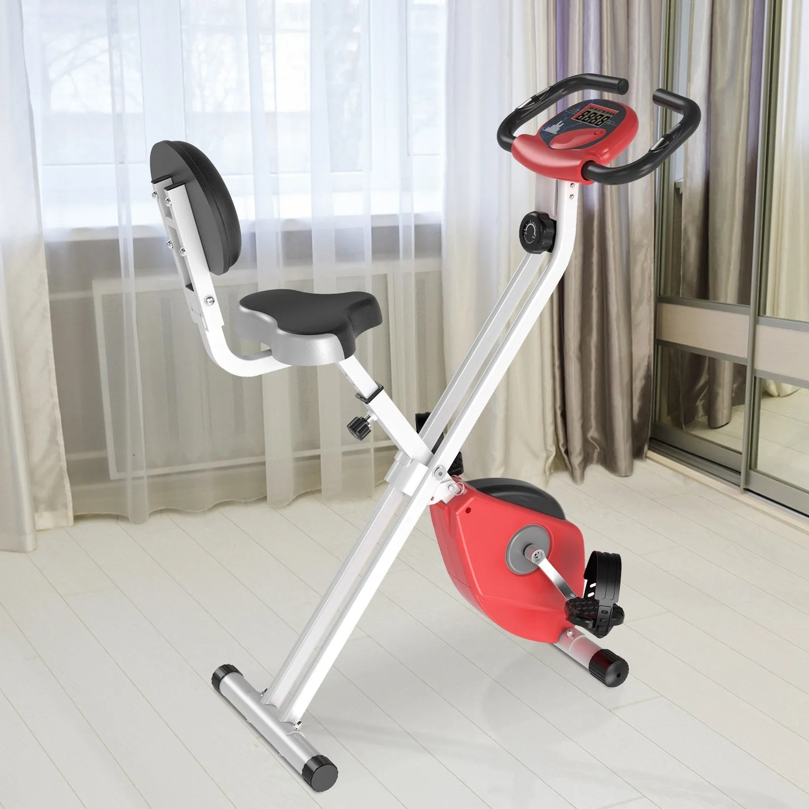 Homcom Steel Manual Stationary Bike Resistance Exercise Bike w/ LCD Monitor Red