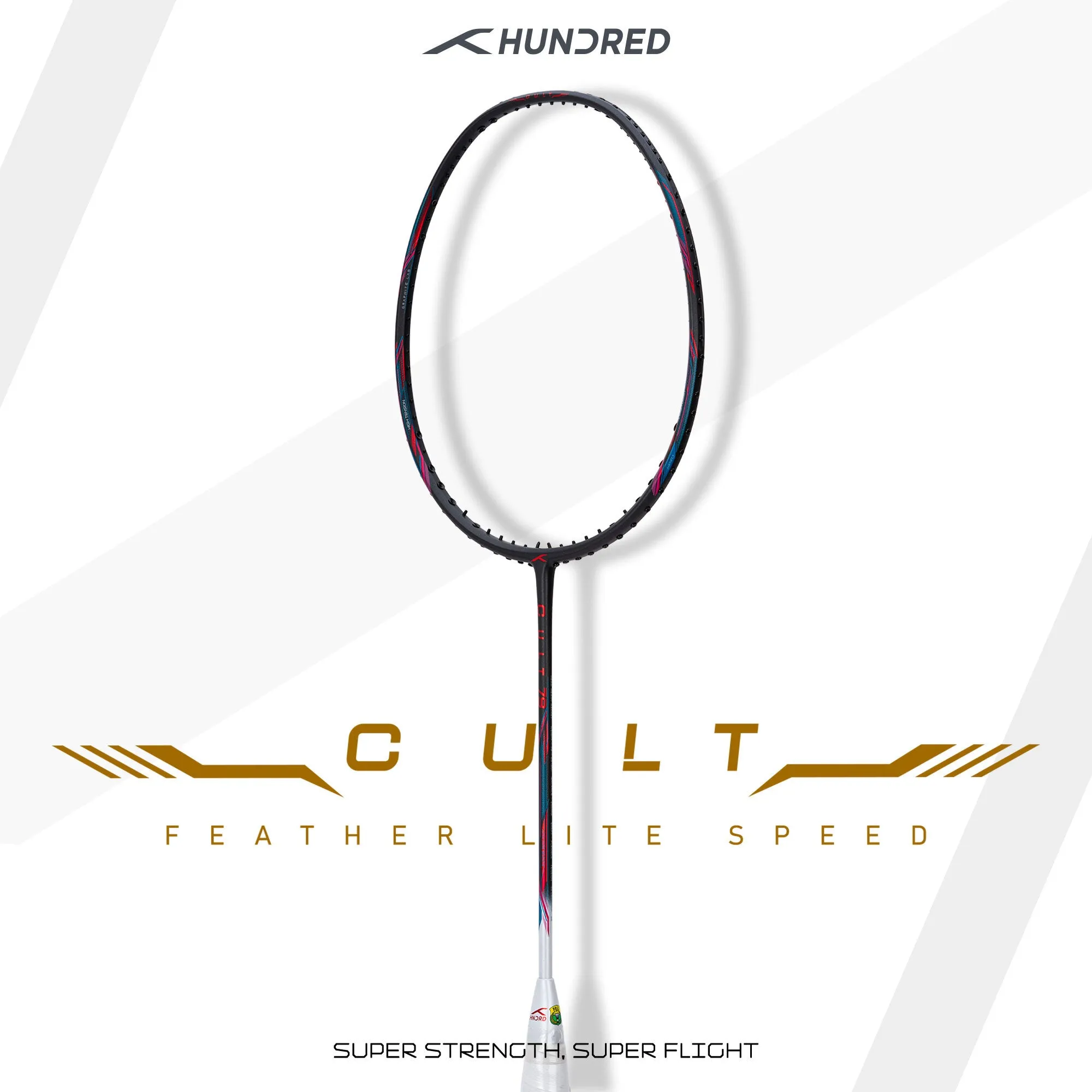 Hundred Cult 79 Featherlite Slim Shaft Unstrung Badminton Racquet (Grey / White)