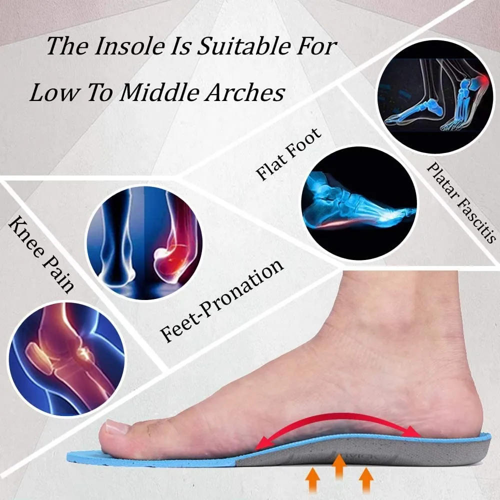 HVick Orthotic Shoes Insoles | Full Length with Arch Support Feet Inserts | Blue