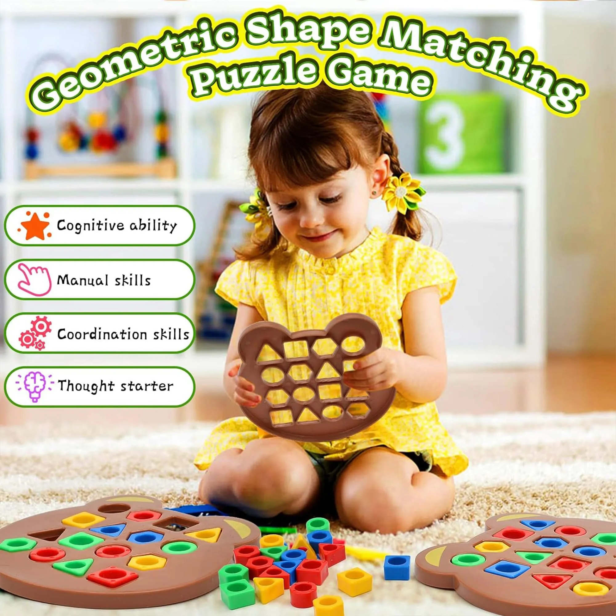 Kidology Children Learning and Educational Geometric Shape Puzzle Quick Matching Board Game, Color Shape Matching Board Game Sensory Educational Learning Toy for Kids (Shape Matching Game)