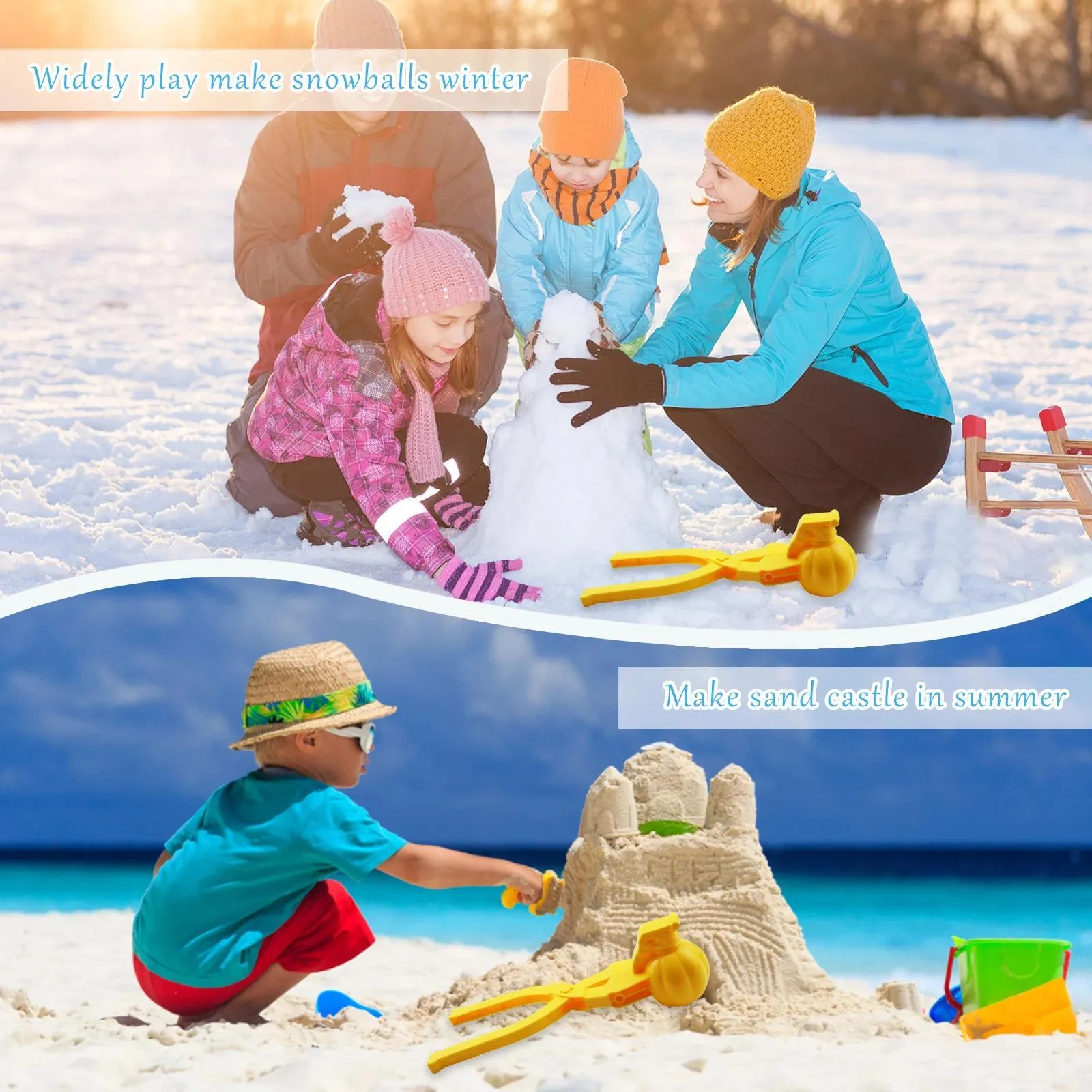 Kids Outdoor Snowball Clip and Shovel Set with Cute Bear Duck Mold