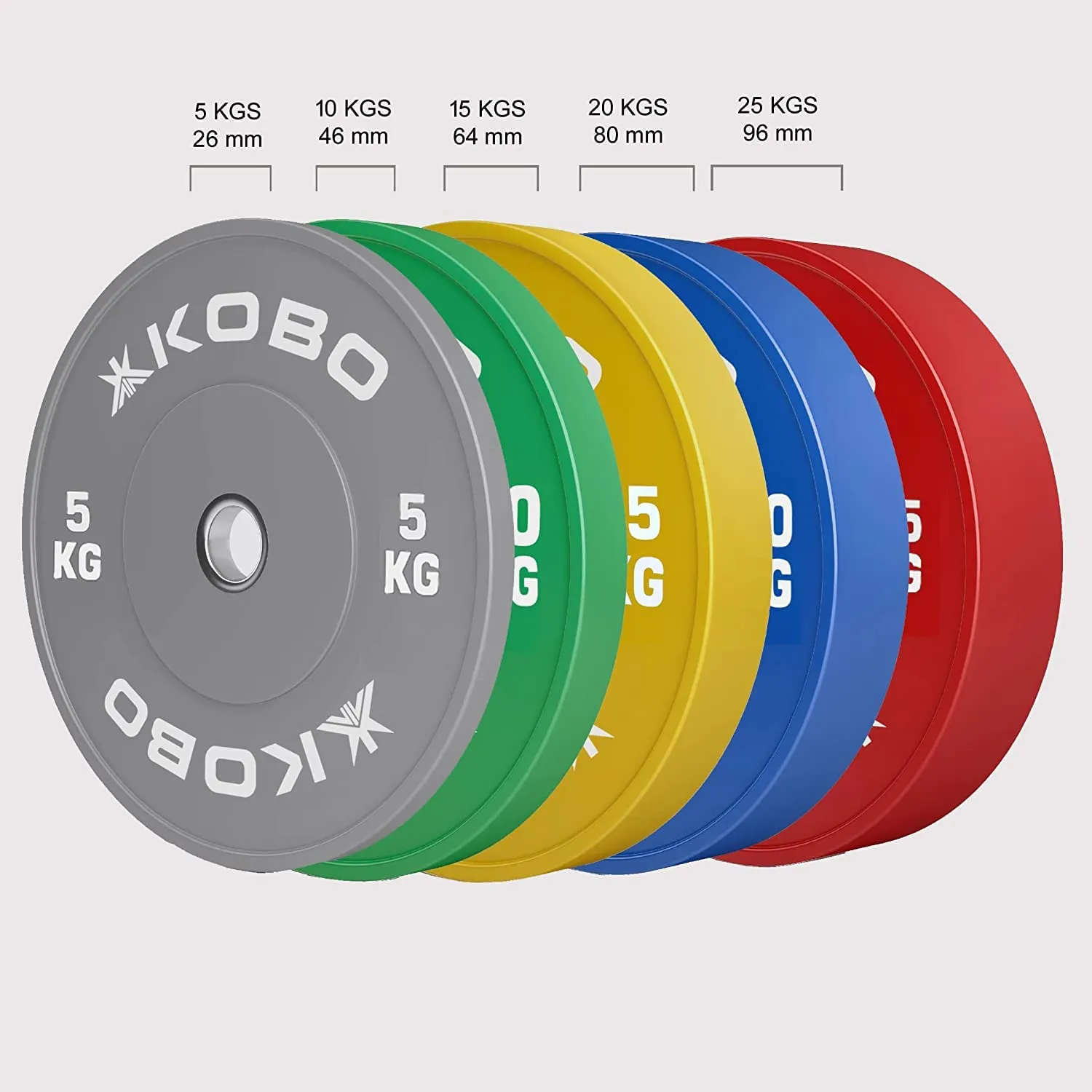 Kobo Imported Bumper Plate/Colour Coded Rubber Olympic Weight Plate 10 Kg x 2 = 20 Kg (1 Pair)