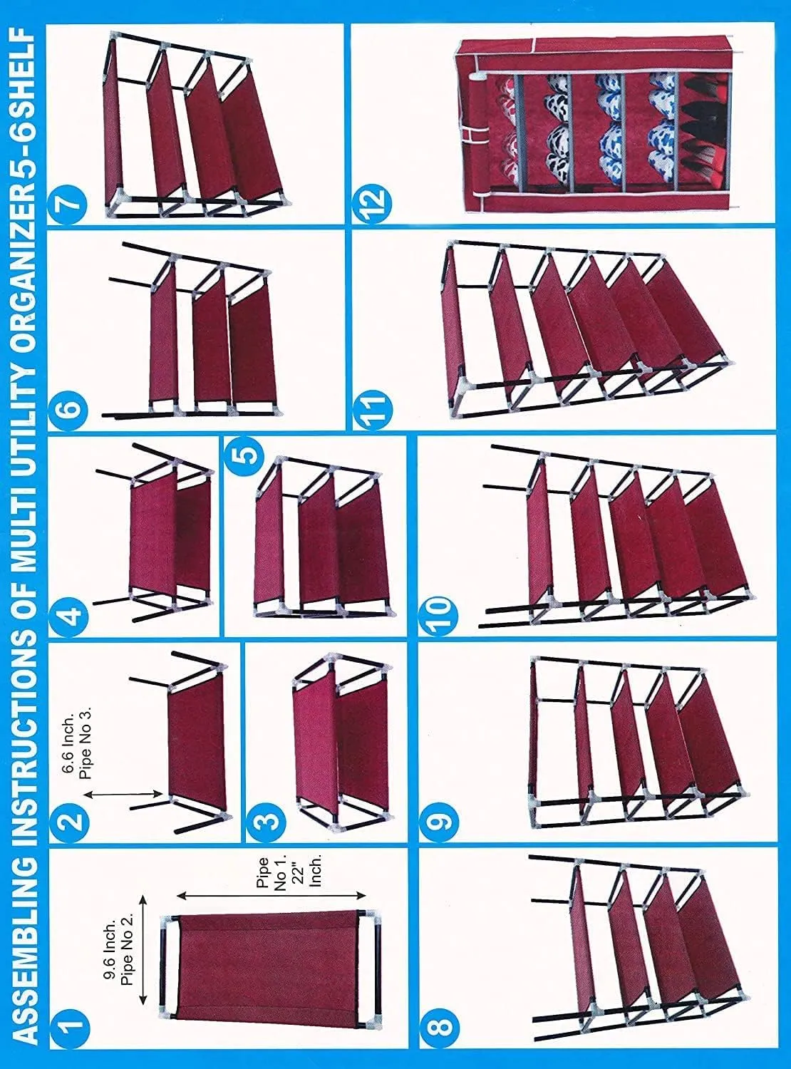 Kuber Industries Shoe Rack|Non-Woven 4 Shelves Shelf|Foldable Storage Rack Organizer for Shoe, Books-Pack of 6 (Purple)