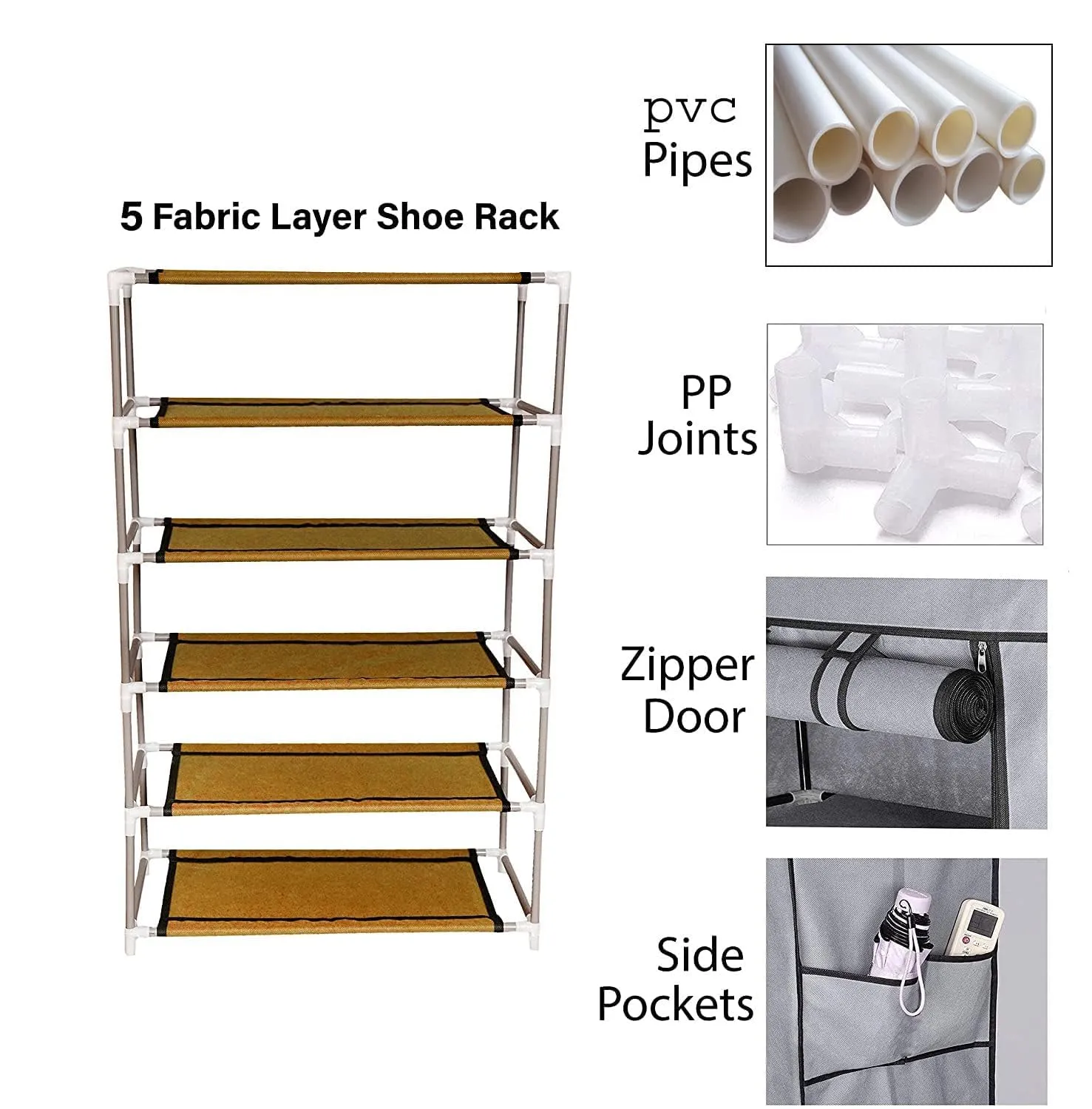 Kuber Industries Shoe Rack|Non-Woven 4 Shelves Shelf|Foldable Storage Rack Organizer for Shoe, Books-Pack of 6 (Purple)