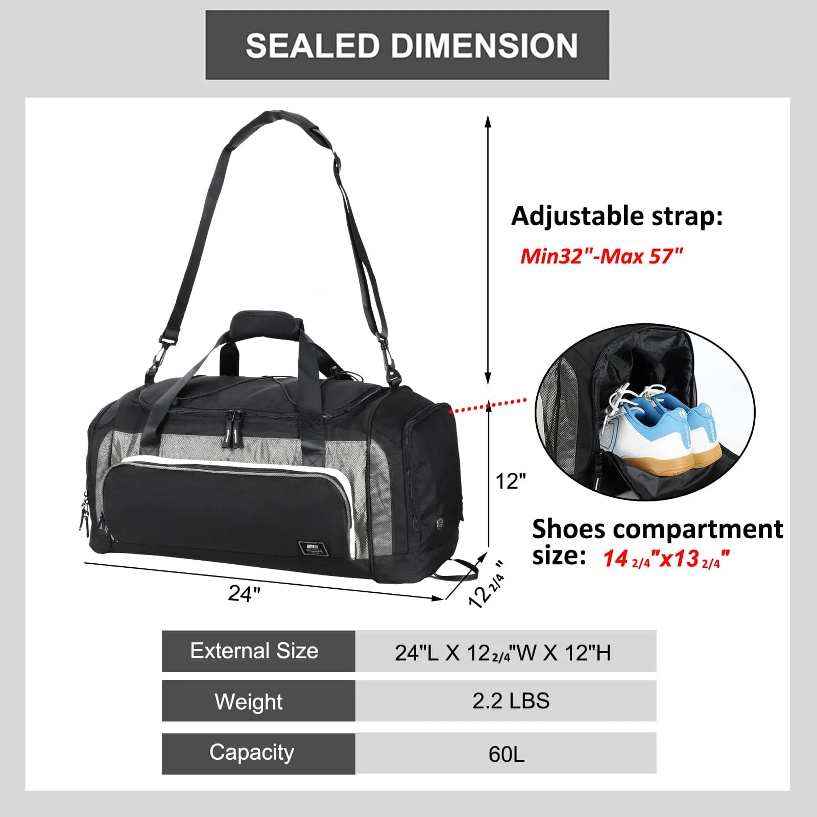 Large Sports Gym Bag Duffel Bag with Shoe Compartment