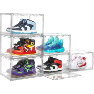 Large Stackable Acrylic Shoe Boxes, 6 Pack with Magnetic Door