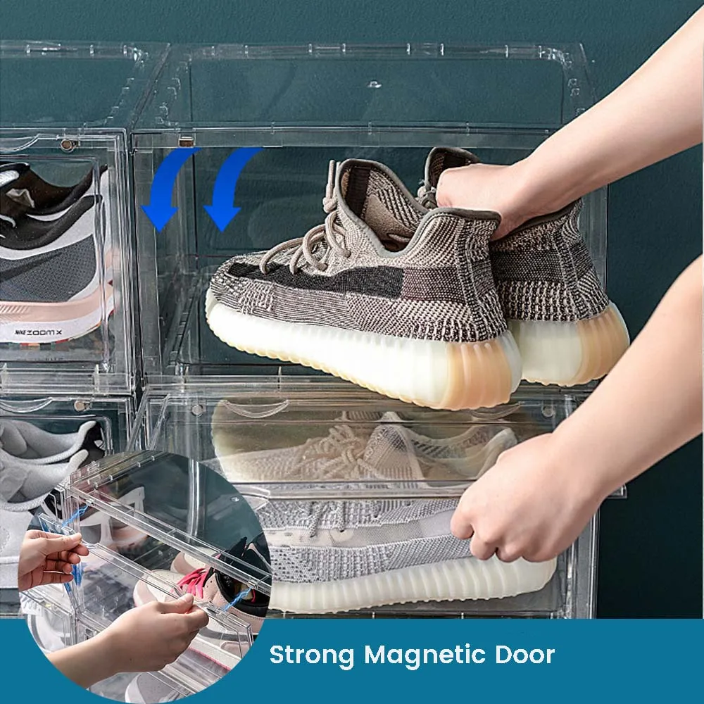 Large Stackable Acrylic Shoe Boxes, 6 Pack with Magnetic Door