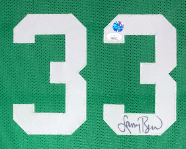 Larry Bird Boston Signed Framed Green Basketball Jersey Bird JSA ITP