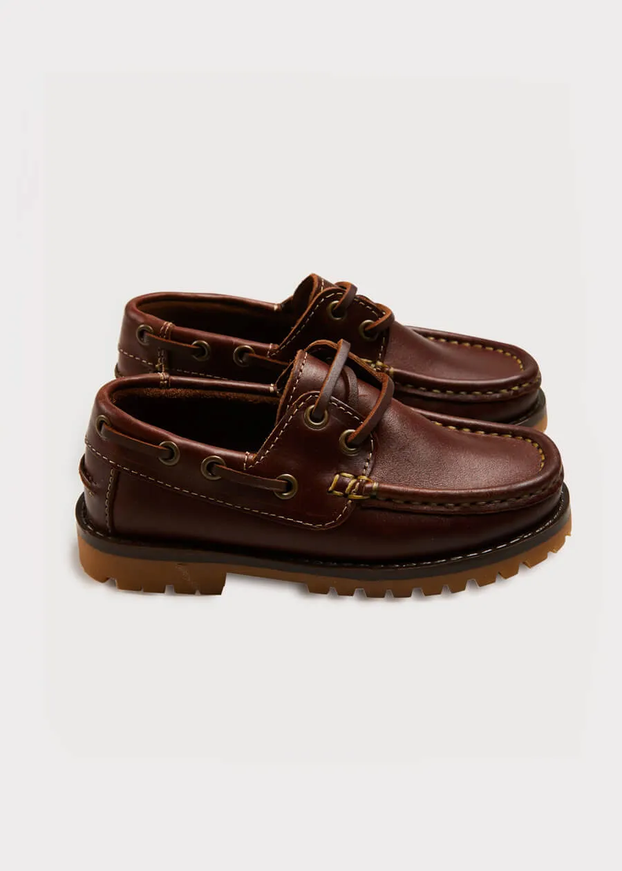 Leather Boat Shoes in Tan (26-34EU)