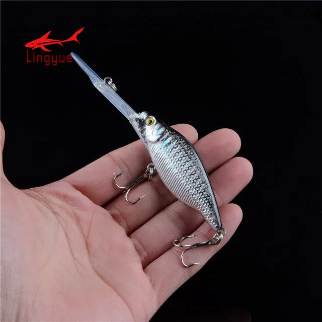 LINGYUE Minnow Crankbait Sinking Medium Diver Hard Fishing Bait Long Mouth 3D Eyes Tight Wobble Tackle Treble Hooks