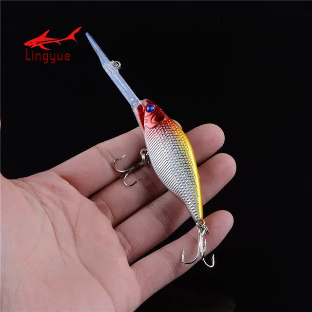 LINGYUE Minnow Crankbait Sinking Medium Diver Hard Fishing Bait Long Mouth 3D Eyes Tight Wobble Tackle Treble Hooks