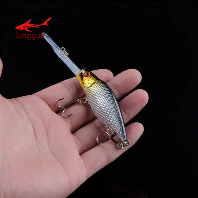 LINGYUE Minnow Crankbait Sinking Medium Diver Hard Fishing Bait Long Mouth 3D Eyes Tight Wobble Tackle Treble Hooks