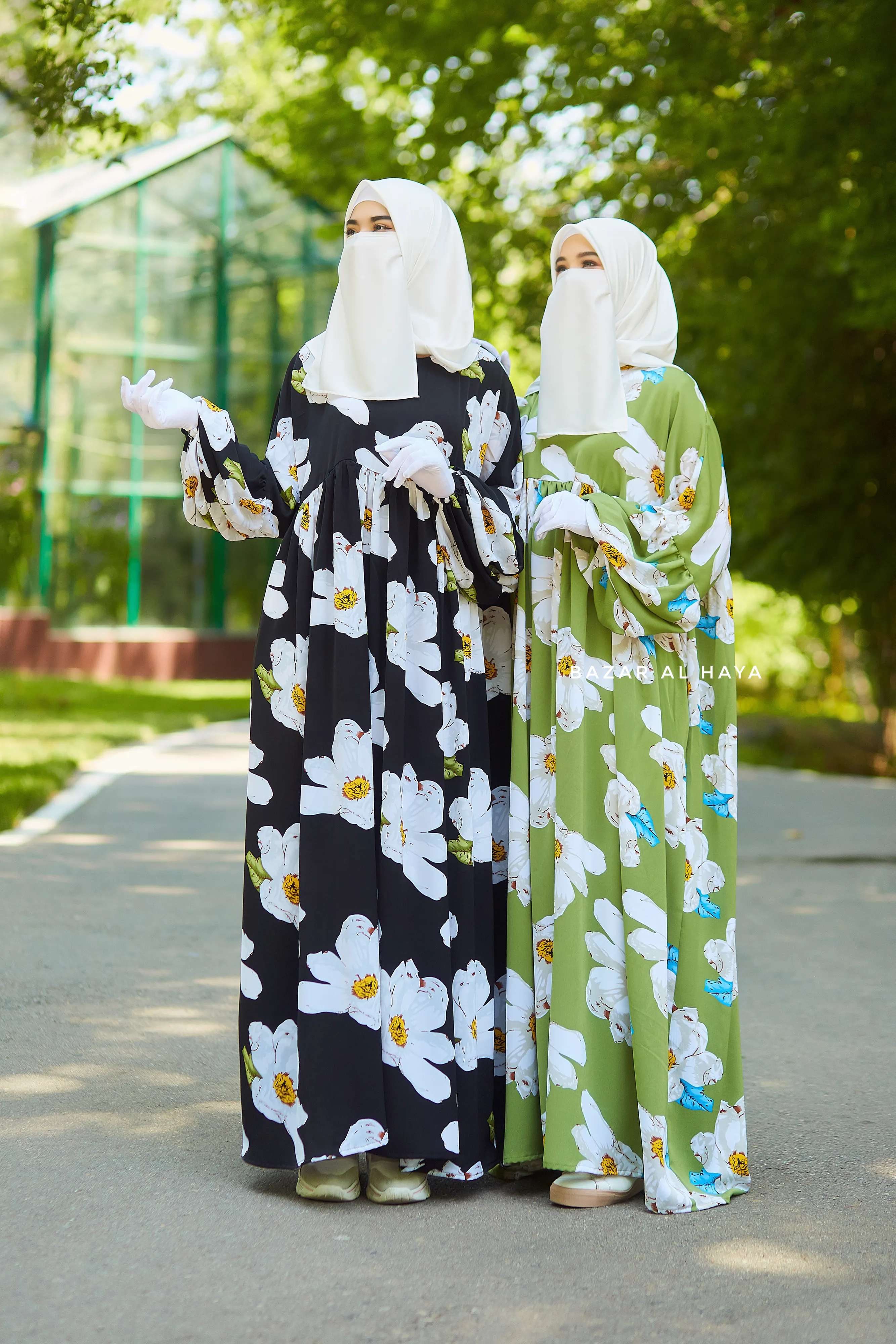 Loose Fit Summer Muna Abaya Dress - Viscose Cotton & Daisy Flower Print