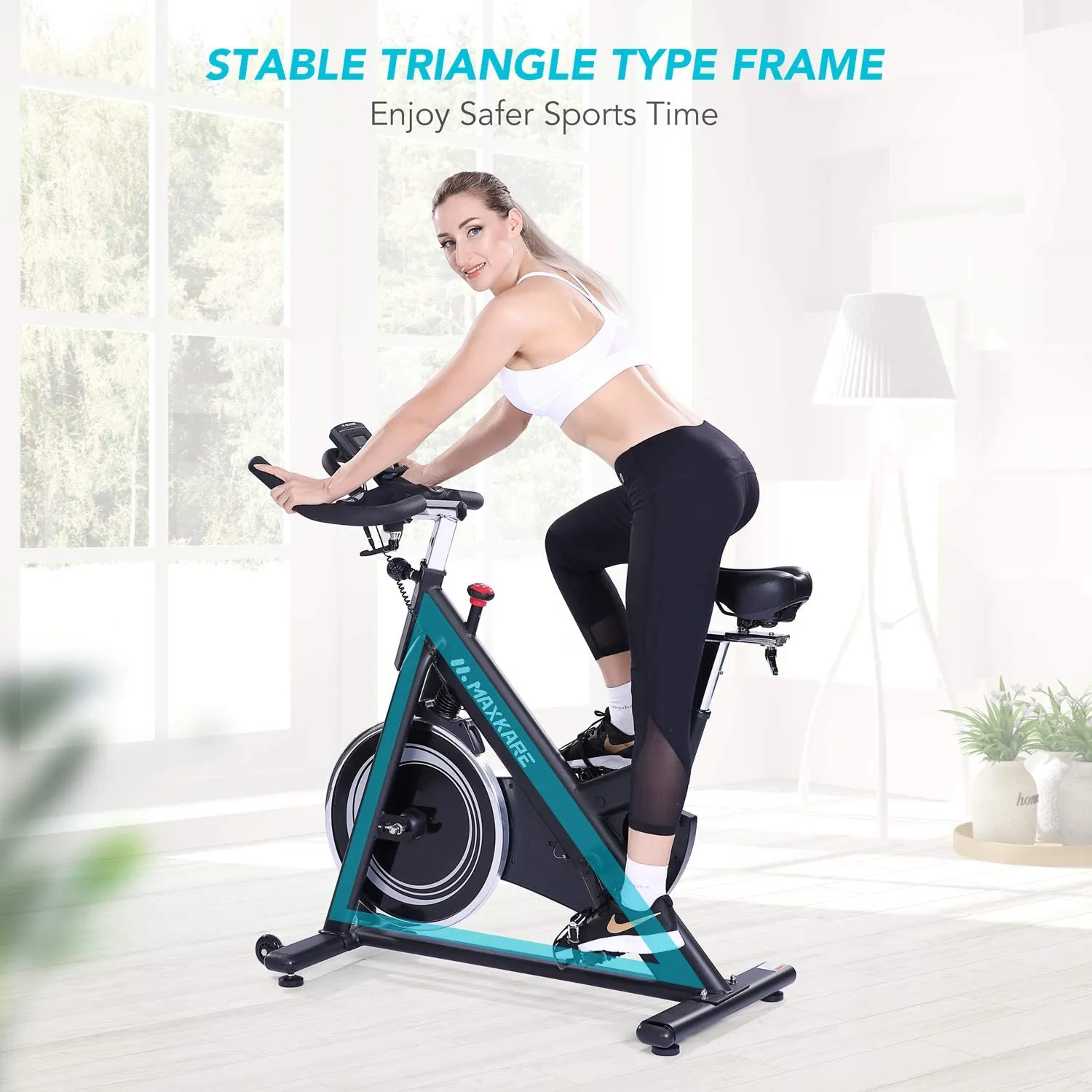 Magnetic Exercise Bikes Stationary Belt Drive Indoor Cycling Bike with High Weight Capacity Adjustable Magnetic Resistance w/LCD Monitor