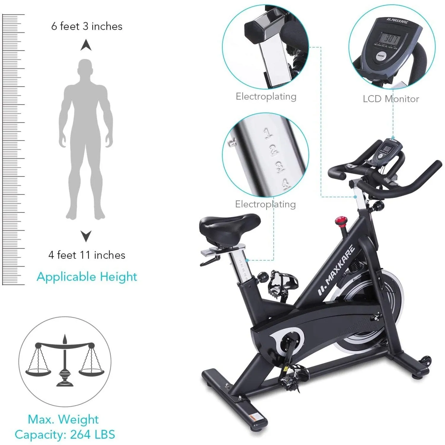 Magnetic Exercise Bikes Stationary Belt Drive Indoor Cycling Bike with High Weight Capacity Adjustable Magnetic Resistance w/LCD Monitor