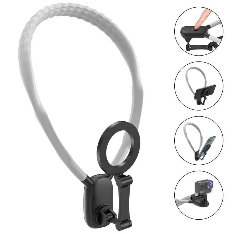 Magnetic Neck Mount for Phones, Neck Cell Phone Holder Pov/Vlog Selfie Mount Hand Free Phone Neck Holder Chest Stand Strap Video Recording for Iphone 16 15 14 13 12 Series Android Phones,Action Camera Accessories Smartphone