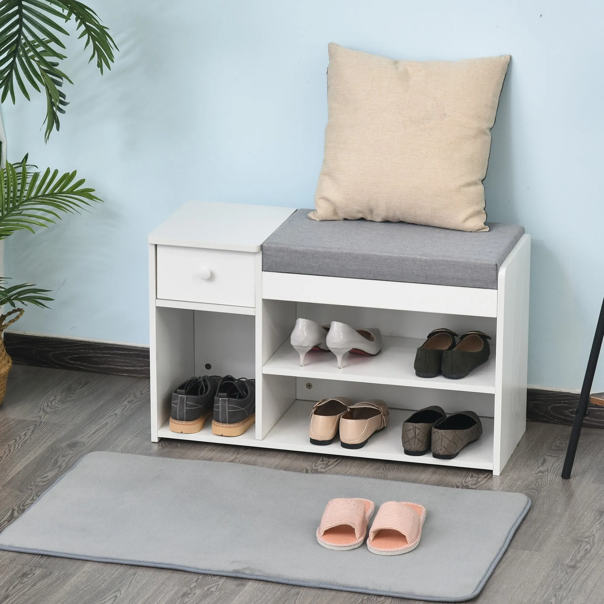 MDF Multi-Compartment Shoe Storage Bench Grey/White