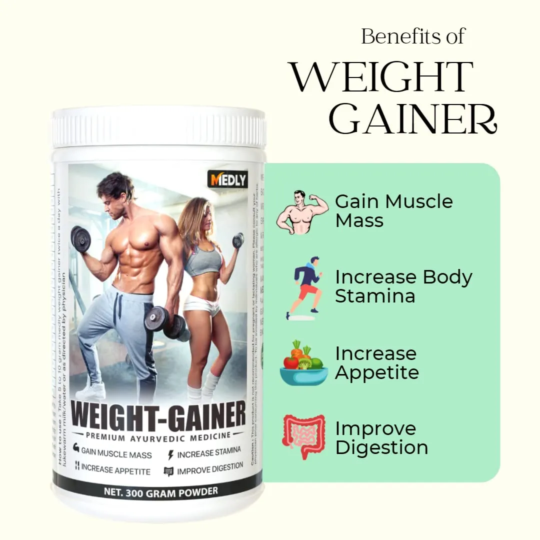 Medly Ayurvedic Weight Gainer Natural Supplement To Increase Mass and Muscle Gain Powder for men and women (300 gram)