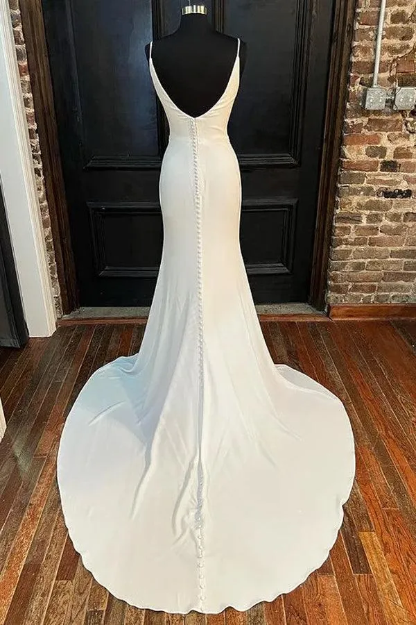 Mermaid Ivory Cowl Neck Backless Long Wedding Dress with Slit WD627