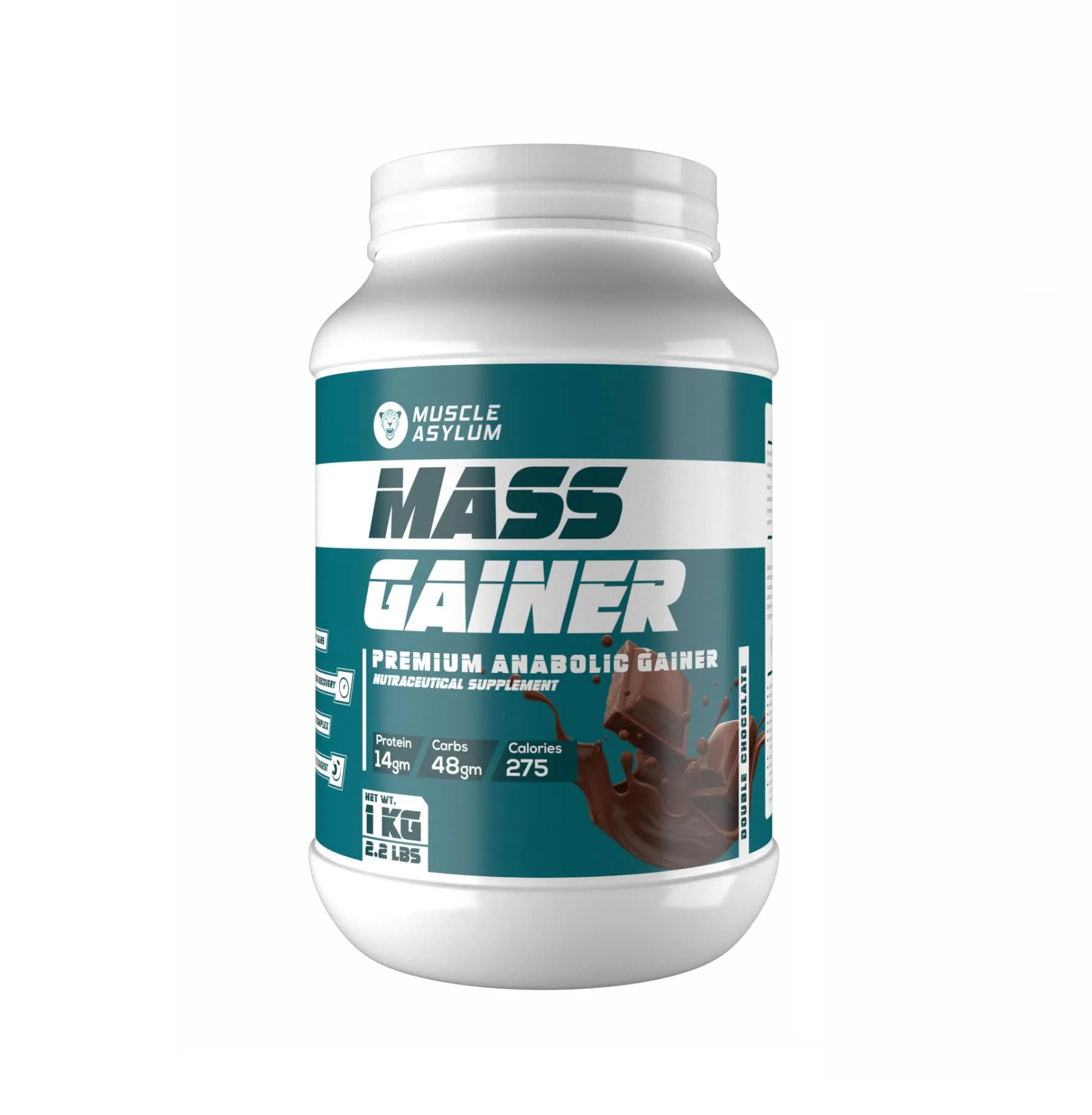 Muscle Asylum- Muscle Mass Anabolic Gainer-14g Protein,48g carbs, 275g Calories High Calorie Mass Gainer Weight Gainer Powder Chocolate (2.2lb, 14 Servings)