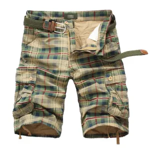 New Men's Cotton Cargo Shorts Good Quality Multi-pocket Pant Plaid Tooling Shorts Male Outdoors Casual Shorts