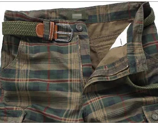 New Men's Cotton Cargo Shorts Good Quality Multi-pocket Pant Plaid Tooling Shorts Male Outdoors Casual Shorts