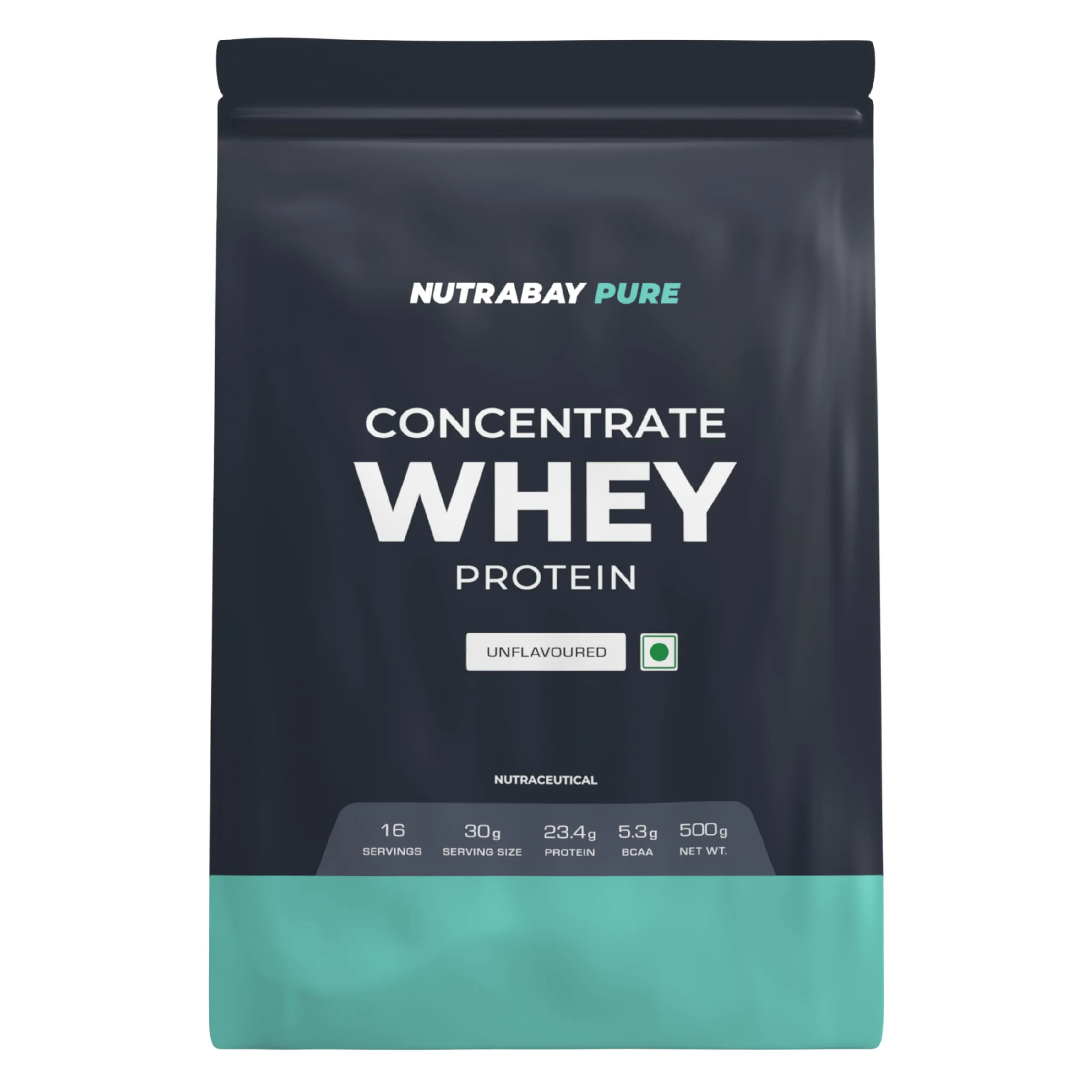 NUTRABAY Pure 100% Raw Whey Protein Concentrate - 500g, Unflavoured - 16 Servings | 23.4g Protein, 5.3g BCAA, 3.9g Glutamic Acid| Muscle Growth & Recovery | Gym Supplement for Men & Women