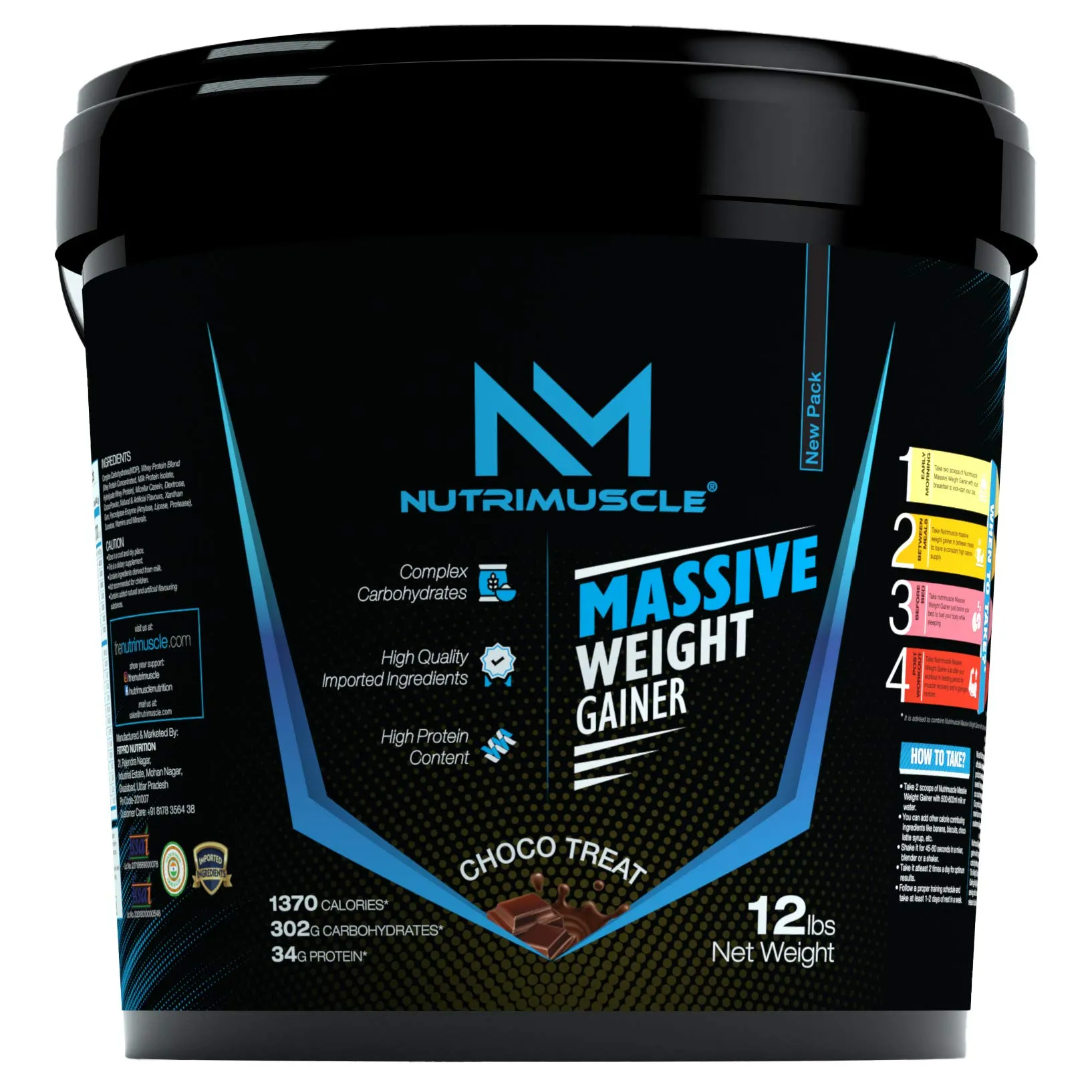 Nutrimuscle Massive Weight Gainer - 12 Lbs - 5.44 Kgs - Choco Treat (CHOCOLATE) Flavour for Weight & Mass Gain, Contains Complex Carbohydrates, Bcaa, Digestive Enzymes & Essential Vitamins & Minerals