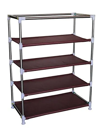 PARASNATH Mild Steel Red Cloth 4-5 Utility Shelves Shoe Rack/Shoe Stand Made In India