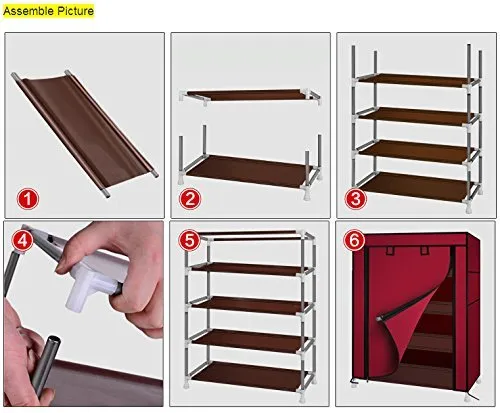 PARASNATH Mild Steel Red Cloth 4-5 Utility Shelves Shoe Rack/Shoe Stand Made In India