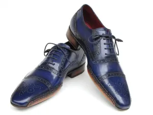 Paul Parkman Men's Captoe Navy Blue Hand Painted Oxfords