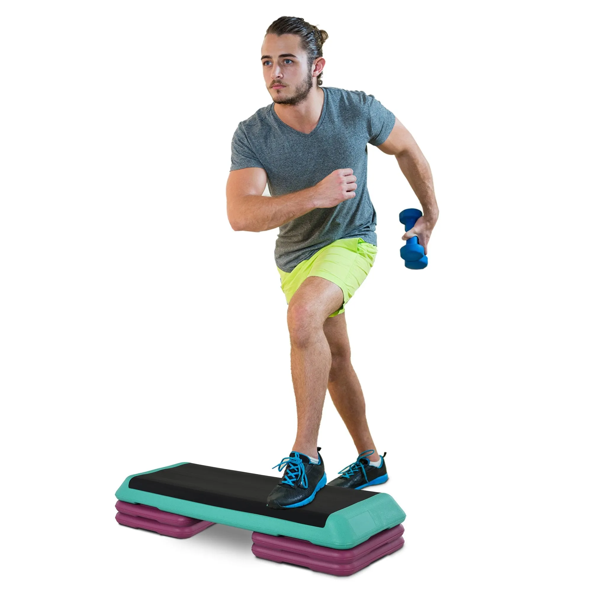 Plastic Adjustable 3-Level Exercise Step Aerobic Stepper Green/Purple