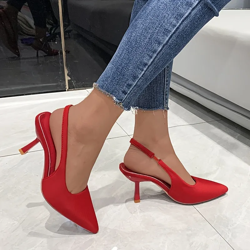 Pointed Toe Slingback Pumps Light Weight Solid Color High Heels