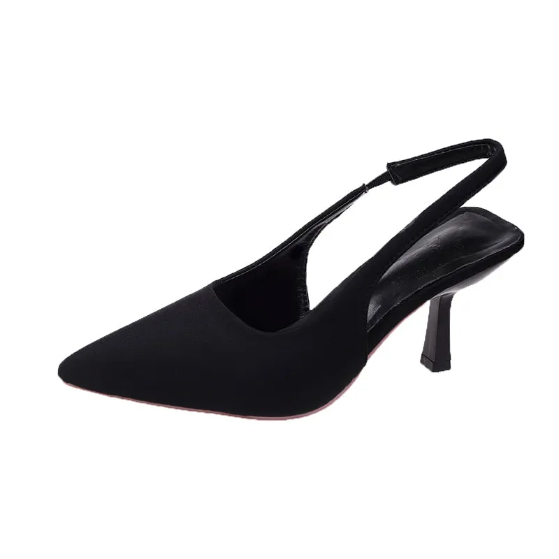 Pointed Toe Slingback Pumps Light Weight Solid Color High Heels