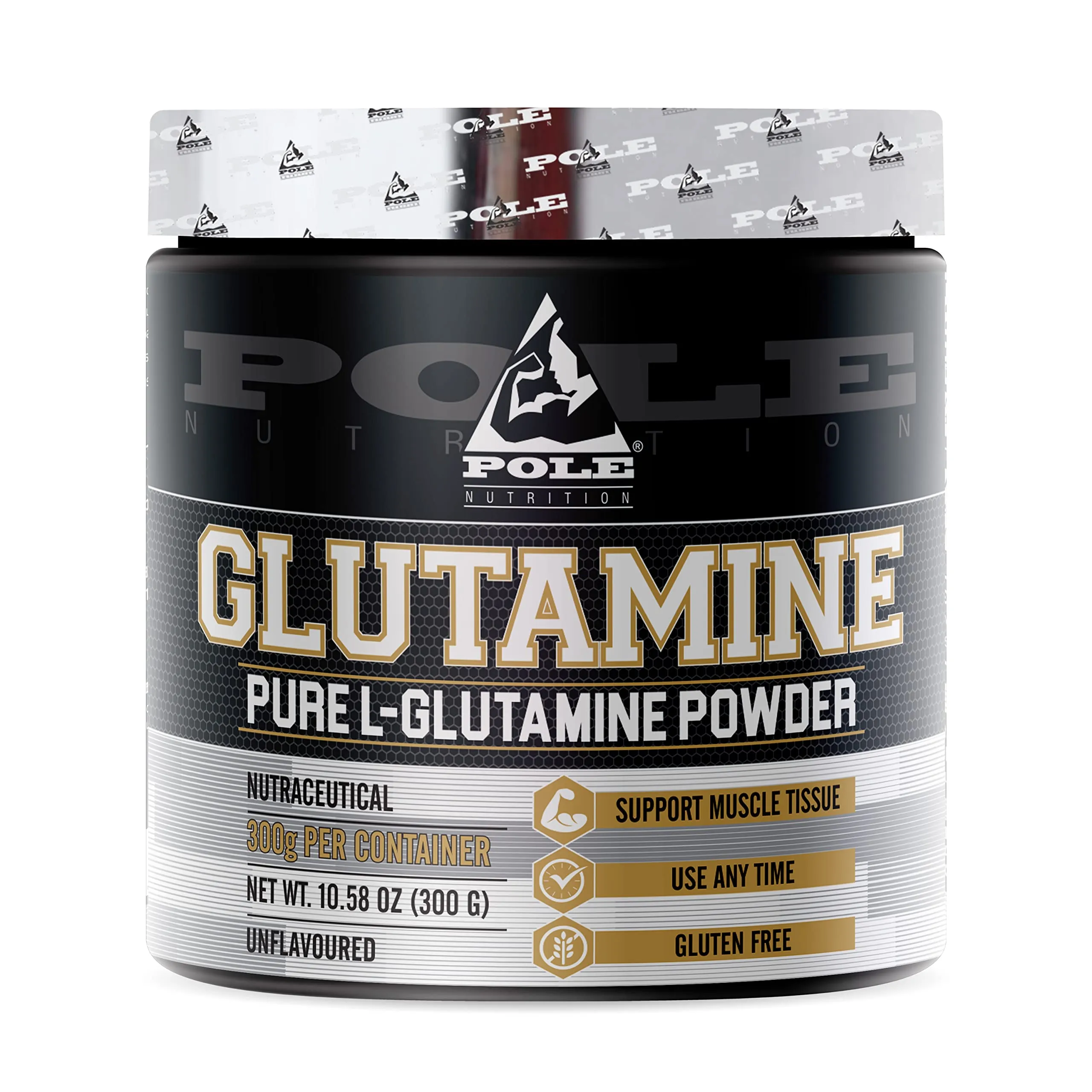 Pole Nutrition Pure L-Glutamine Powder - 300g Unflavored | Supports Muscle Tissue | Gluten-Free | Essential Amino Acid for Optimal Recovery