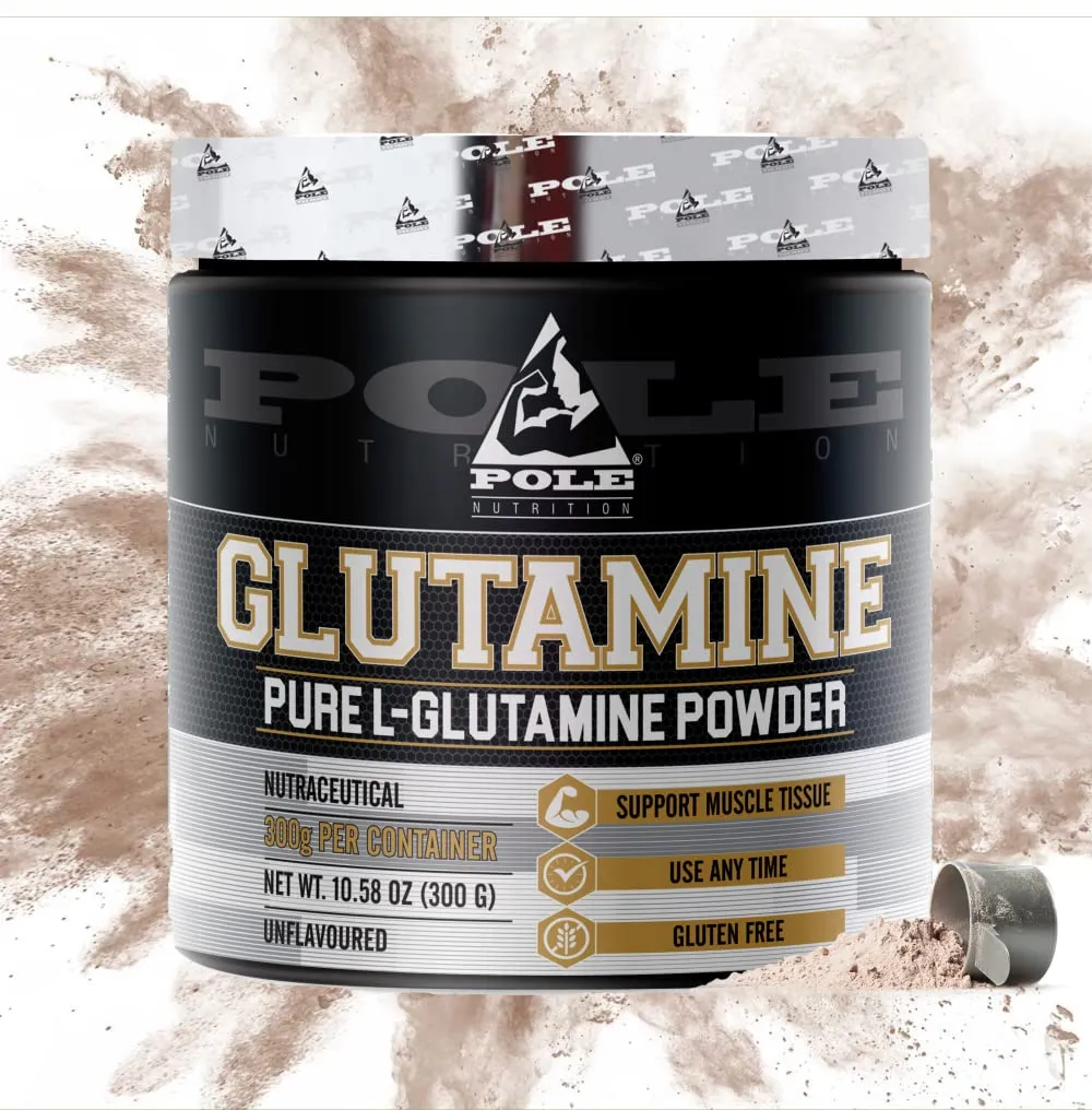 Pole Nutrition Pure L-Glutamine Powder - 300g Unflavored | Supports Muscle Tissue | Gluten-Free | Essential Amino Acid for Optimal Recovery