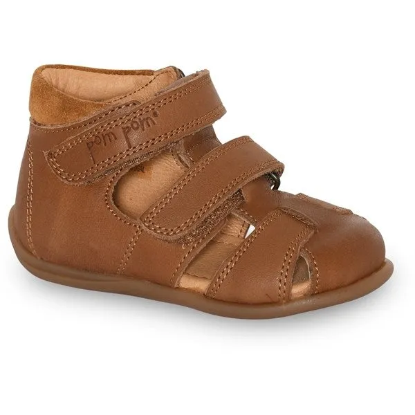 Pom Pom Sandal Two Velcro Camel