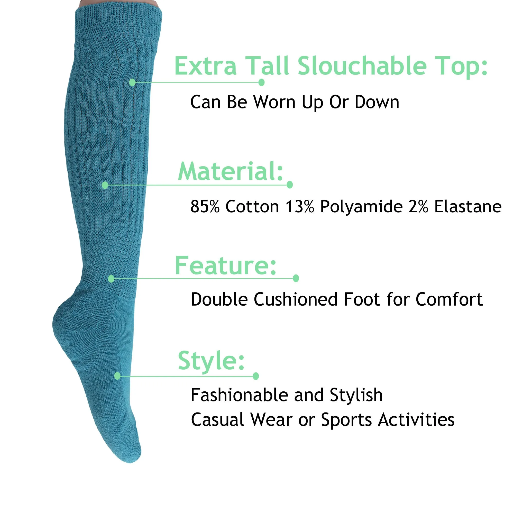 Premium Slouchy Scrunch Socks for Women Capri Blue Color