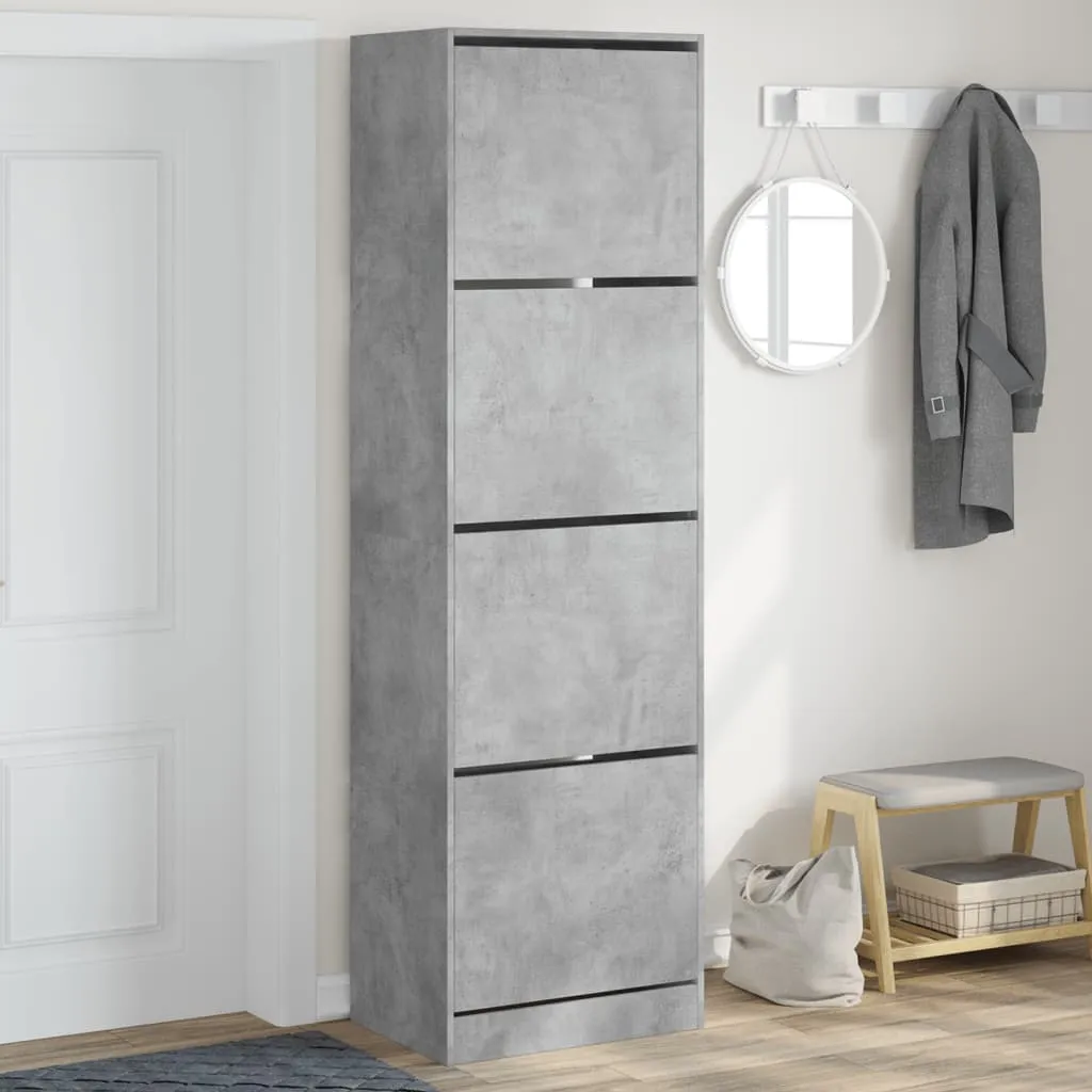 Shoe Cabinet with 4 Flip-Drawers Concrete Grey 60x42x204 cm