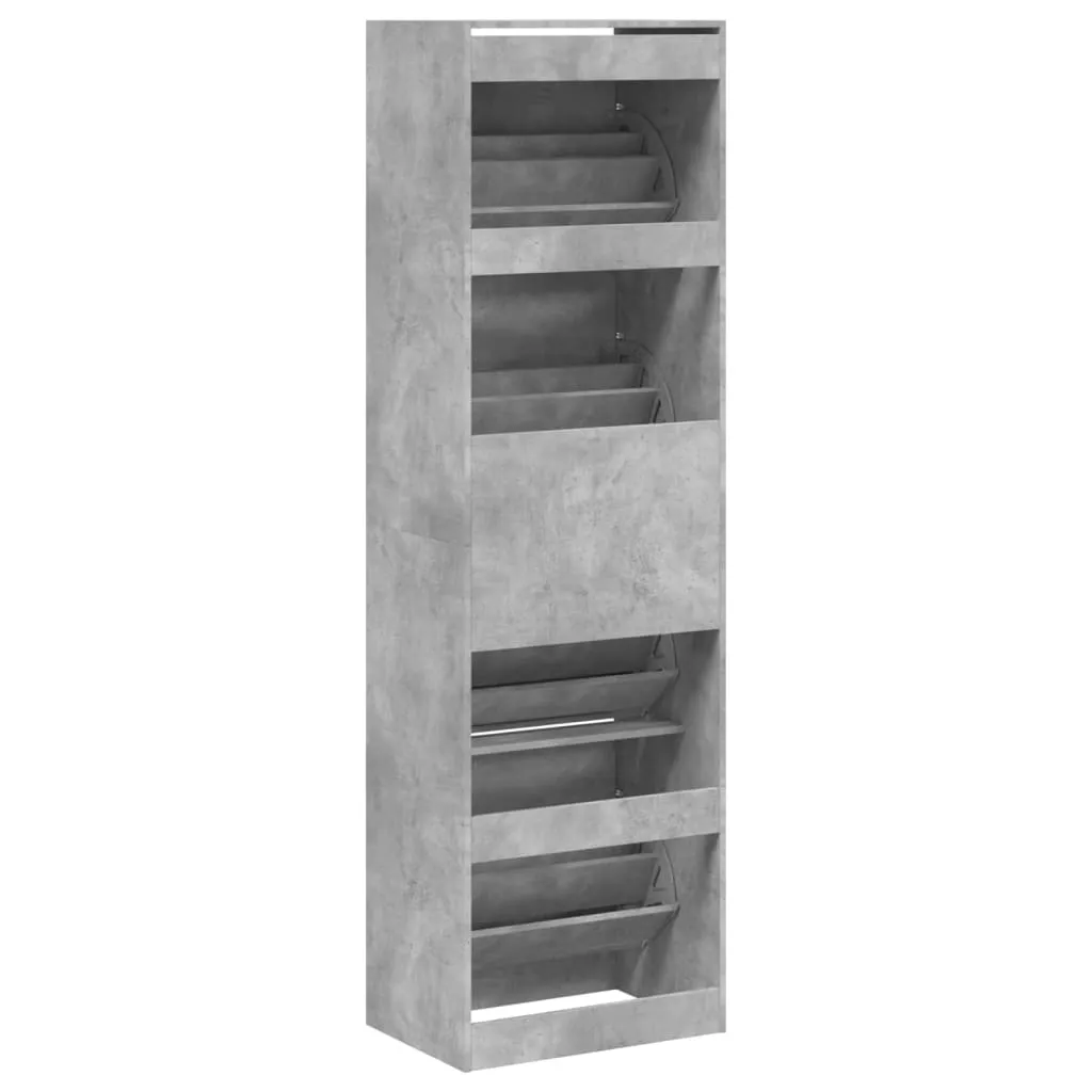 Shoe Cabinet with 4 Flip-Drawers Concrete Grey 60x42x204 cm