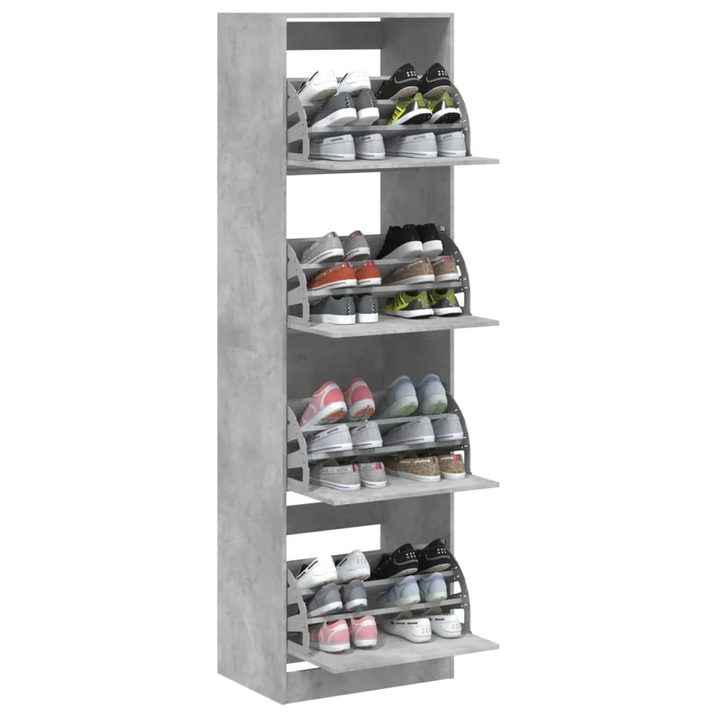 Shoe Cabinet with 4 Flip-Drawers Concrete Grey 60x42x204 cm